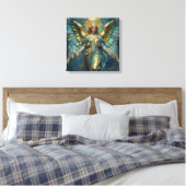 Een mooie gouden en turquoise engel canvas afdruk (Insitu (Slaapkamer))
