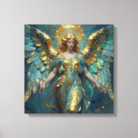 Een mooie gouden en turquoise engel canvas afdruk (Voorkant)