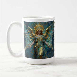 Een mooie gouden en turquoise engel gepersonalisee koffiemok