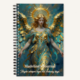 Een mooie gouden en turquoise engel notitieboek