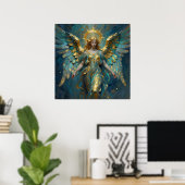 Een mooie gouden en turquoise engel poster (Thuiskantoor)