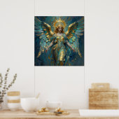 Een mooie gouden en turquoise engel poster (Keuken)
