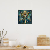 Een mooie gouden en turquoise engel  poster (Keuken)