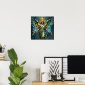 Een mooie gouden en turquoise engel  poster (Thuiskantoor)