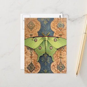 Een mooie groene mot bruine blauwe achtergrond briefkaart