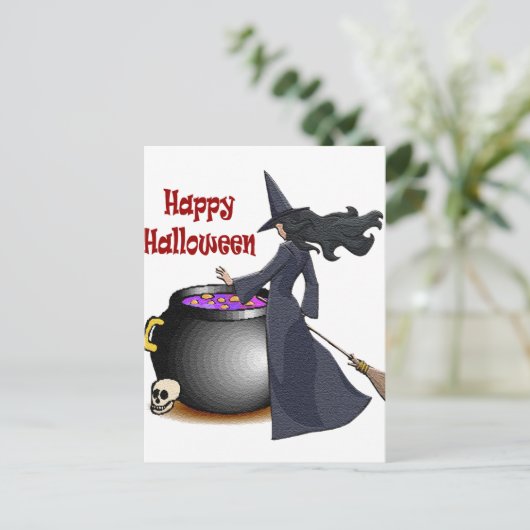 Een mooie heks en het Briefkaart van Cauldron (Staand voorkant)