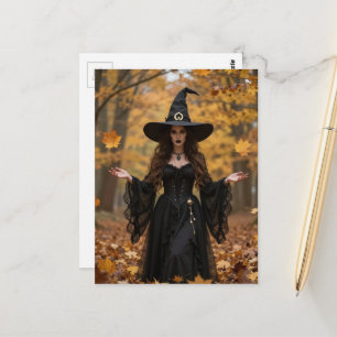 Een mooie heks in de herfst briefkaart