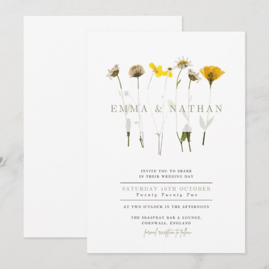Een mooie huwelijksuitnodiging voor wilde bloemen kaart (Voorkant / Achterkant)
