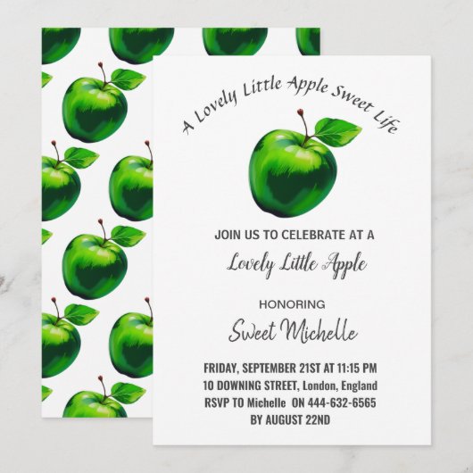 een mooie kleine appel zoete leven uitnodiging (Voorkant / Achterkant)