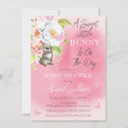 Een mooie kleine bunny is onderweg Baby shower Kaart (Voorkant)