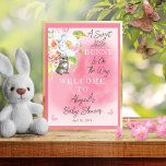 Een mooie kleine bunny is onderweg Baby shower Poster<br><div class="desc">"Een mooie kleine bunny is onderweg" roze meisje baby shower composietontwerp door vakantiegangers Design.</div>