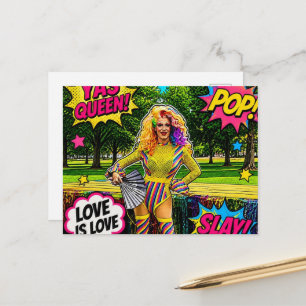 Een Mooie Kleurrijke Drag Queen Pop Art Briefkaart