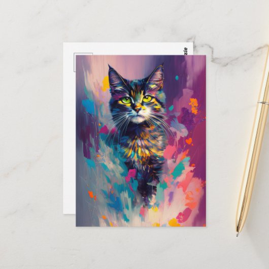Een Mooie Kleurrijke Kat Briefkaart (Voorkant / Achterkant in situ)
