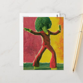 Een mooie kleurrijke retro dansende broccoli briefkaart