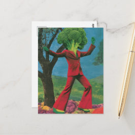 Een mooie kleurrijke retro dansende broccoli briefkaart