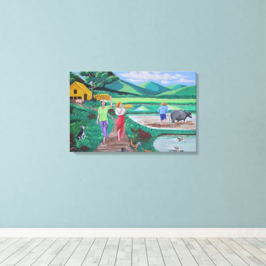 Een mooie ochtend in het Boerderij Canvas Afdruk (Insitu (Houten vloer))