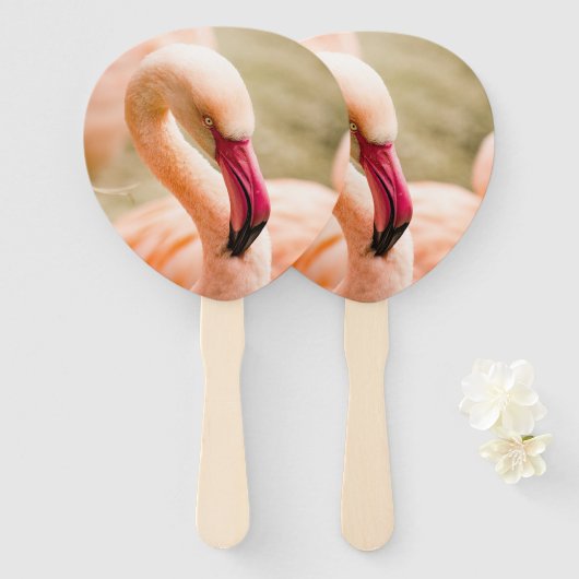 Een mooie roze flamingo handwaaier (Voorkant en achterkant)