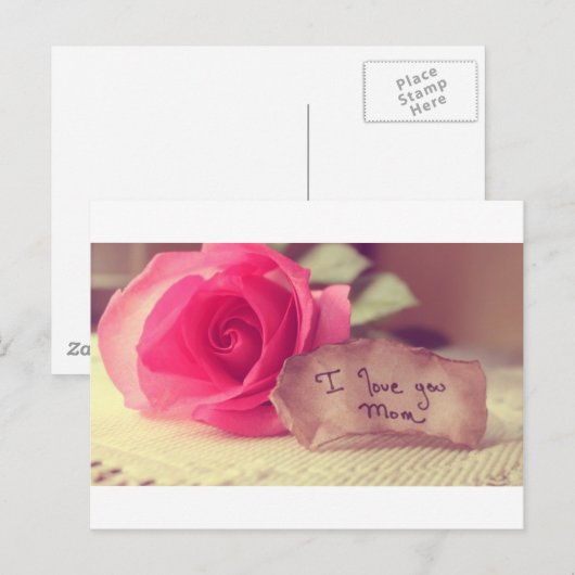 Een mooie roze roos zegt ik-hou-je-moeder verjaard briefkaart (Voorkant / Achterkant)