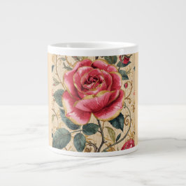 Een mooie schokkende roze roos, goud, luxe  grote koffiekop