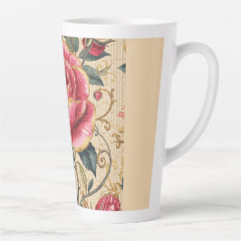 Een mooie schokkende roze roos, goud, luxe latte mok