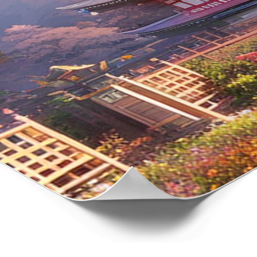 Een mooie tempel en bloedige Cherry Trees Poster (Hoek)