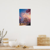 Een mooie tempel en bloedige Cherry Trees Poster (Keuken)