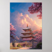 Een mooie tempel en bloedige Cherry Trees Poster (Voorkant)