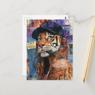 Een mooie tijger in een honkbalpet briefkaart