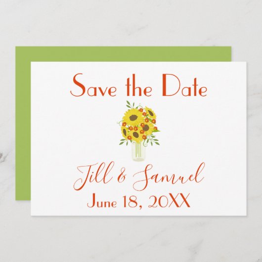 Een mooie vaas van Zonnebloemen Save The Date (Voorkant / Achterkant)