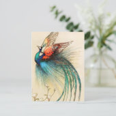 Een mooie vogel vliegt uit de jeneverbes boom briefkaart (Staand voorkant)