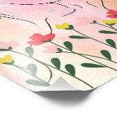 Een mooie vrouw & bloemen, Line art design Foto Afdruk (Hoek)