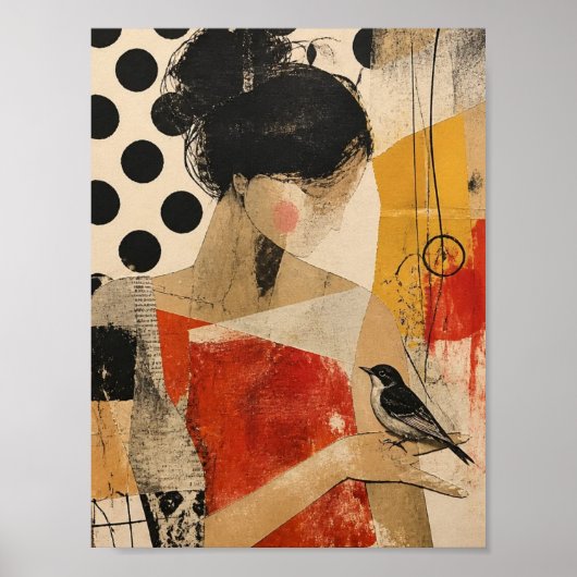 Een mooie vrouw en een vogel poster (Voorkant)
