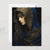 Een mooie vrouw in een blauw en gouden gewaad briefkaart (Voorkant / Achterkant)
