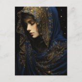 Een mooie vrouw in een blauw en gouden gewaad briefkaart (Voorkant)