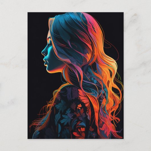 Een mooie vrouw in een bloem shirt briefkaart (Voorkant)