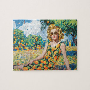 Een mooie vrouw in een Oranje grot Legpuzzel
