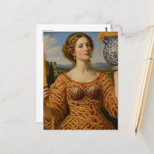 Een mooie vrouw in een Spaghetti gehaktballen jurk Briefkaart