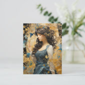 Een mooie vrouw lang haar blauwe vlinder collage briefkaart (Staand voorkant)
