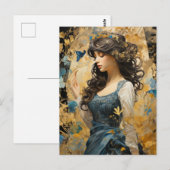 Een mooie vrouw lang haar blauwe vlinder collage briefkaart (Voorkant / Achterkant)