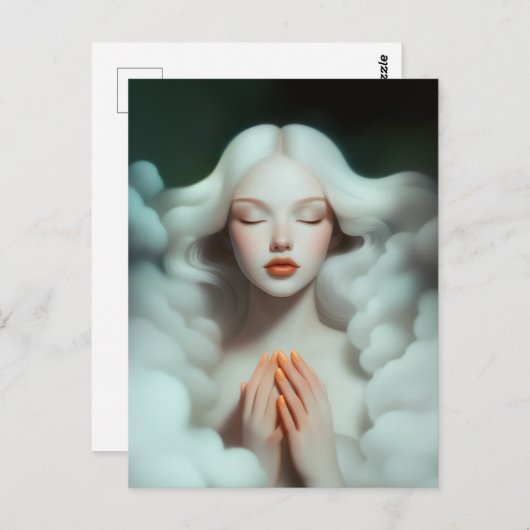 Een mooie vrouw mediteert in de wolken briefkaart (Voorkant / Achterkant)