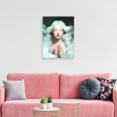 Een mooie vrouw mediteert in de wolken canvas afdruk (Insitu (Woonkamer))