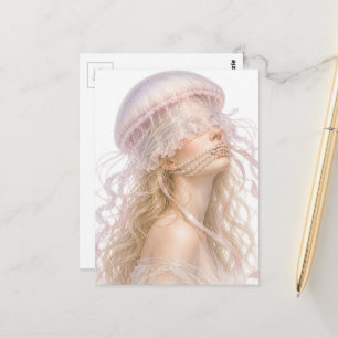 Een mooie vrouw met kwallen en parels briefkaart