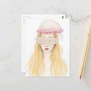 Een mooie vrouw met kwallen en parels briefkaart