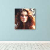 Een mooie vrouw met lang haar canvas afdruk (Insitu (Houten vloer))