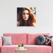 Een mooie vrouw met lang haar canvas afdruk (Insitu (Woonkamer))