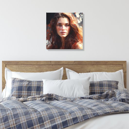 Een mooie vrouw met lang haar canvas afdruk (Insitu (Slaapkamer))