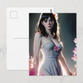 Een mooie Vrouw met lange zwarte roze bloemen Briefkaart (Voorkant / Achterkant)