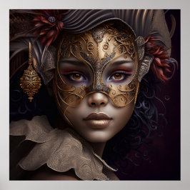 Een mooie vrouw portret met een Venetiaans masker Poster