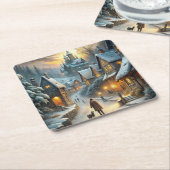 Een mooie winterse scene kartonnen onderzetters (Schuin)