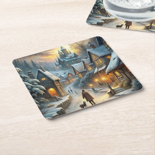 Een mooie winterse scene kartonnen onderzetters (Schuin)